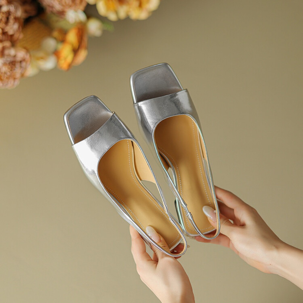 Sandals - Bequeme, weiche Einlegesohle, Metallic-Kitten-Heel-Mules, rückenfreie Slip-On-Sandalen