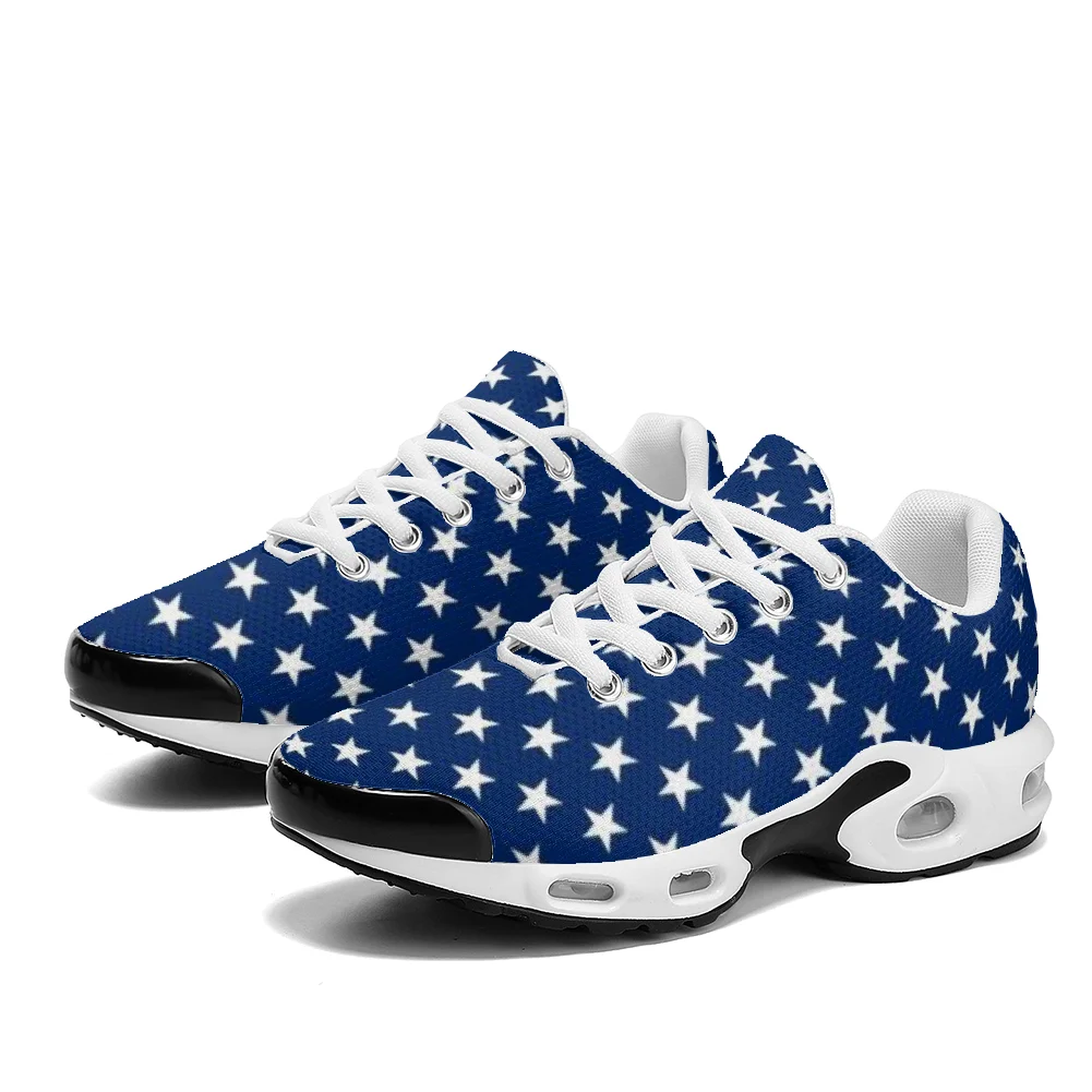 Breathable Mesh Athletic Shoes - Blaue und schwarze Freizeitschuhe mit Fünfzackenstern-Print,