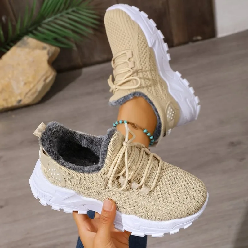 Damen-Wintersneakers mit Therm – Knit Fabric Lace Up Sneakers Bewertung und Preis