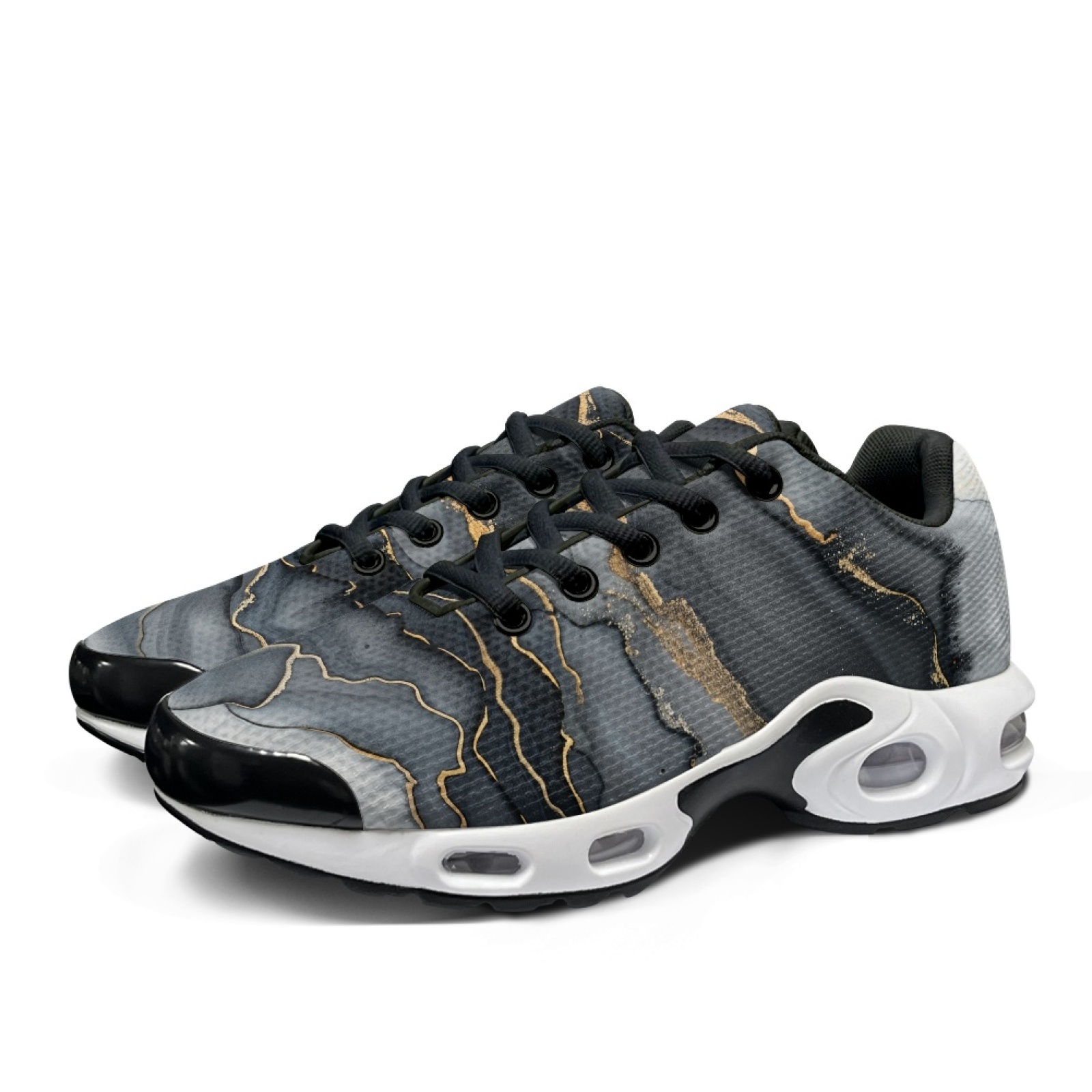 PENSTROLL Schwarz-Gold Marmor  – Air Cushion Jogger Shoes Men Bewertung und Preis